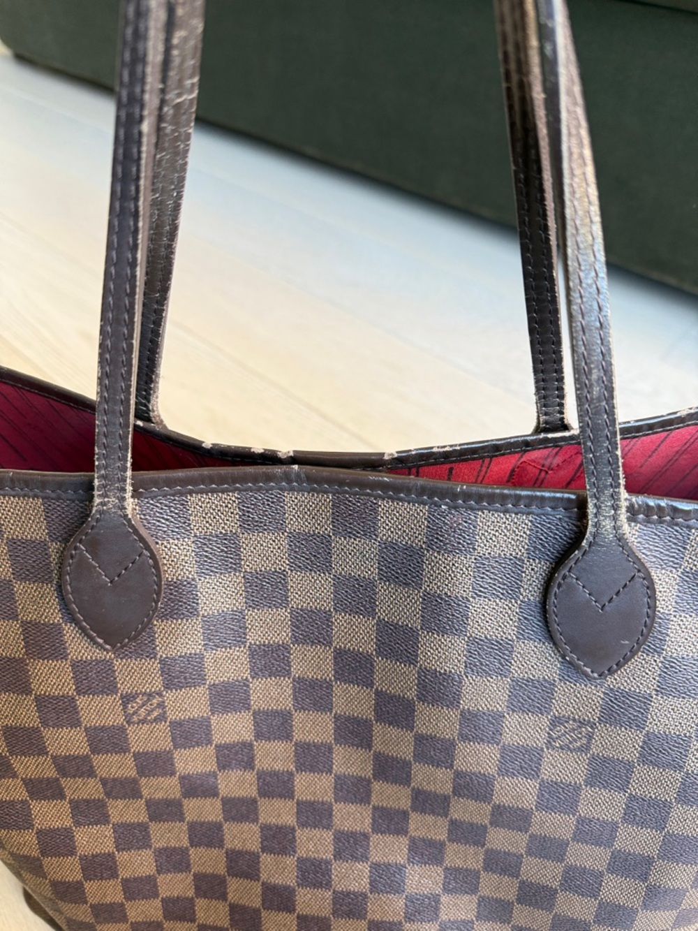 Louis Vuitton Neverfull GM Tote Damier Ebene Canvas Preowned Authentic Bag Purse - Picture 12 of 17